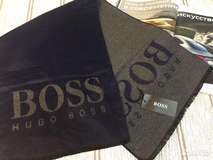 Мужской кашемировый шарф Boss. Серый. 5 цв