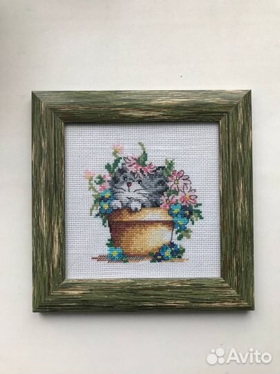 Картина, вышитая крестом Котенок