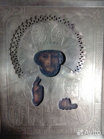 Старинные иконы Николай Чудотворец Штихель Киот