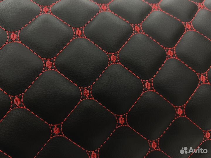 Стеганая экокожа черная красная нитка