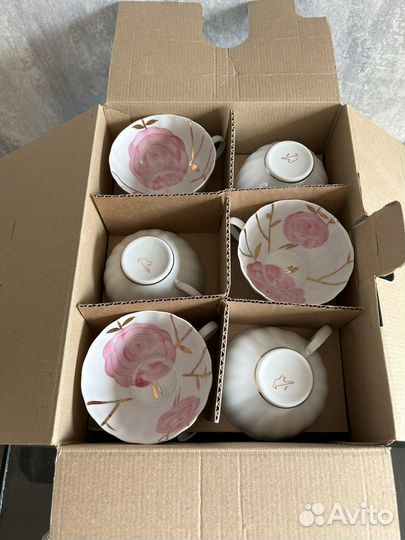 Дулево розы чайный сервиз новый