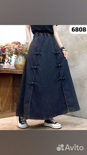 Джинсовая юбка лен