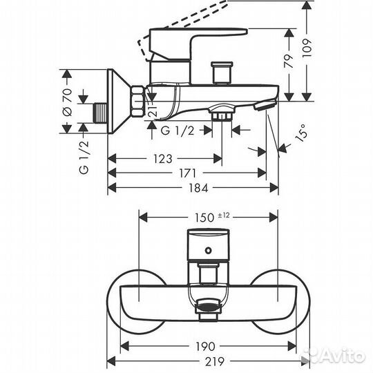 Смеситель для ванны hansgrohe 71440670 Черный