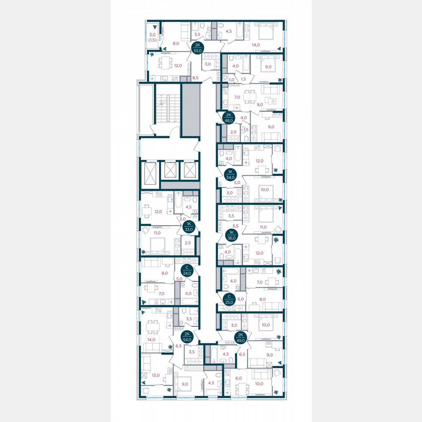 2-к. квартира, 55 м², 2/17 эт.