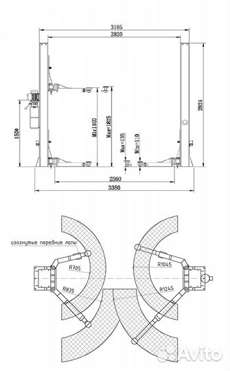 Подъемник 2-х стоечный г/п 4 тонны