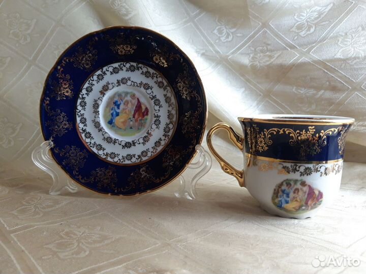 Чайная пара. Мадонна. Богемия. Кобальт. Позолота