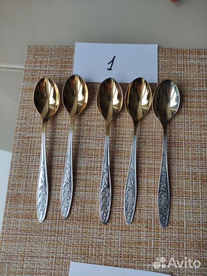 Ложки чайные, мельхиоровые, с позолотой