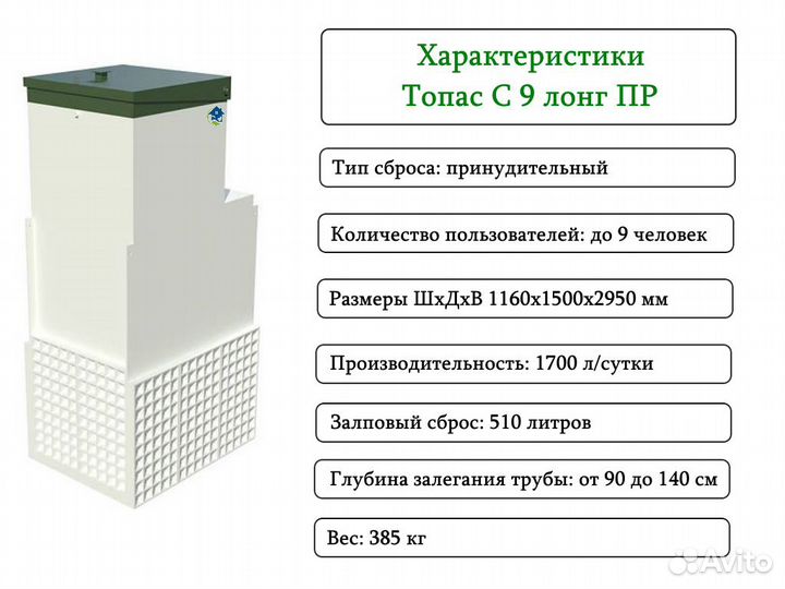 Септик топас-С 9 long пр принудительный Гарантия