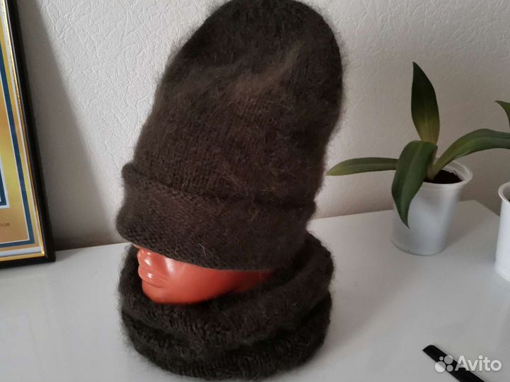Шапка и снуд из ангоры, теплый комплект, ручная ра