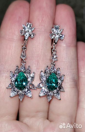 Серьги серебро 925 пробы с турмалин Параиба