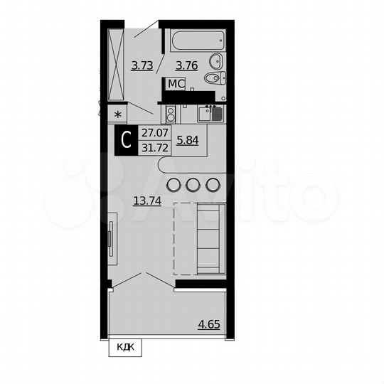 Квартира-студия, 29,4 м², 12/24 эт.