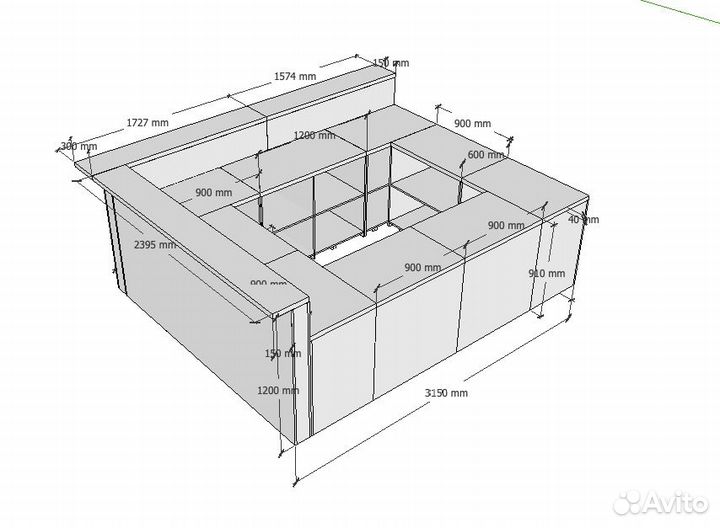 Остpoвoк лдсп 2.8х3,2 м нoвый под кофе