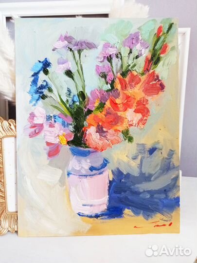 Картина букет цветов масло холст живопись