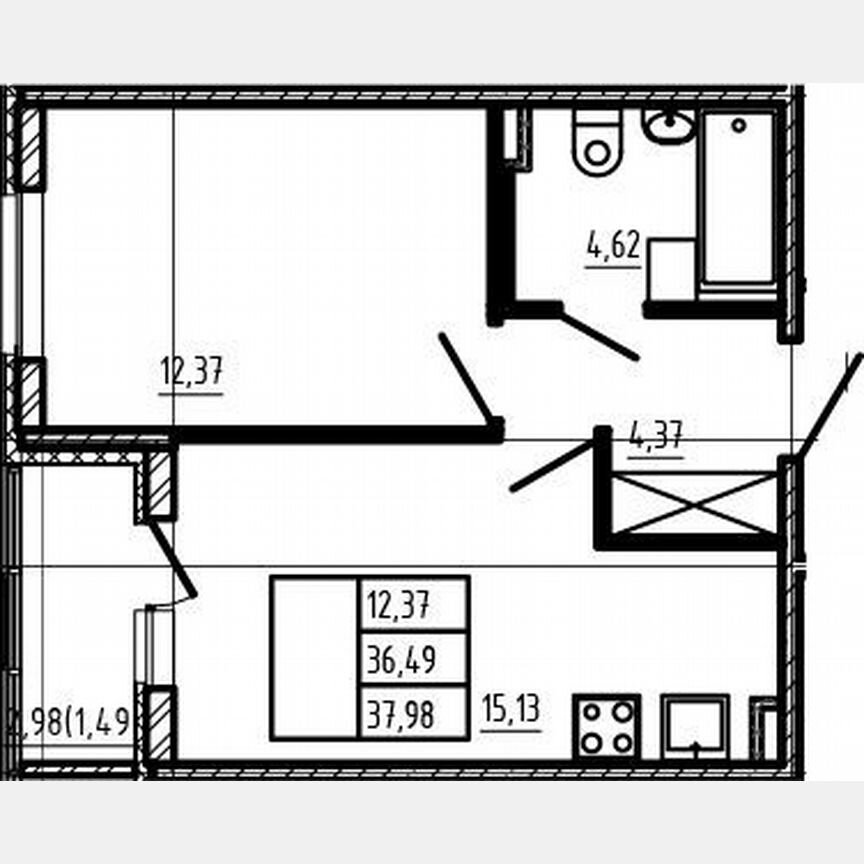 2-к. квартира, 36,5 м², 1/4 эт.