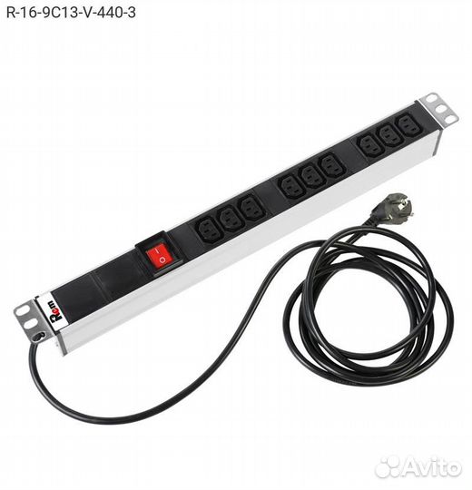 Блок розеток цмо Rem-16, выключатель, 1U, R-16-9C1