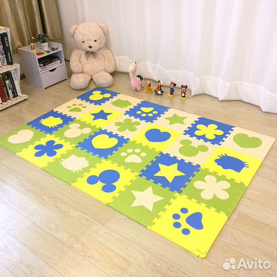 Коврик детский пазлы EVA, новый, зел-синий