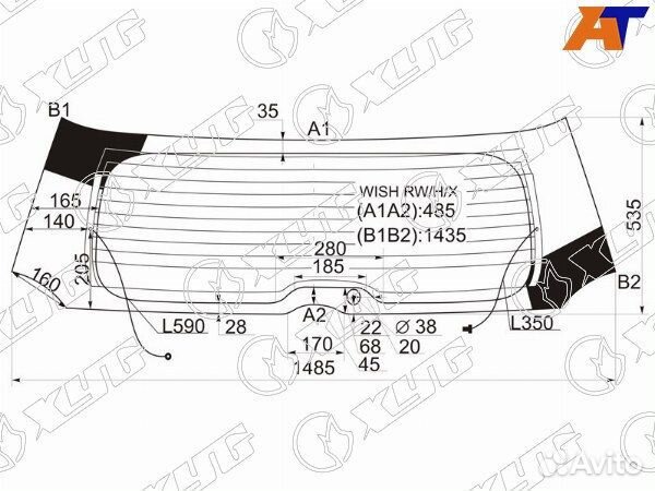 Стекло заднее toyota wish