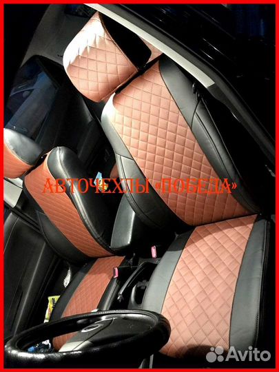 Чехлы Ssangyong Actyon из экокожи чёрно-коричневые