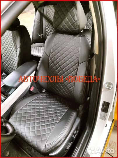 Чехлы Kia K5 из экокожи чёрные Ромб