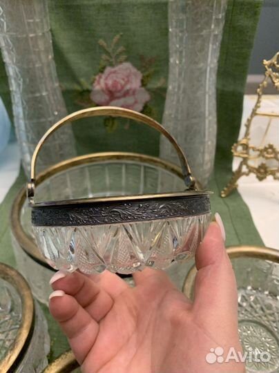 Хрустальные вазы с серебром винтаж СССР