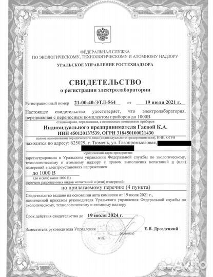 Электролаборатория, измерения до 1000 В