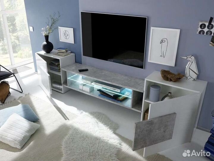 Тумба под тв Инкастро белый бетон