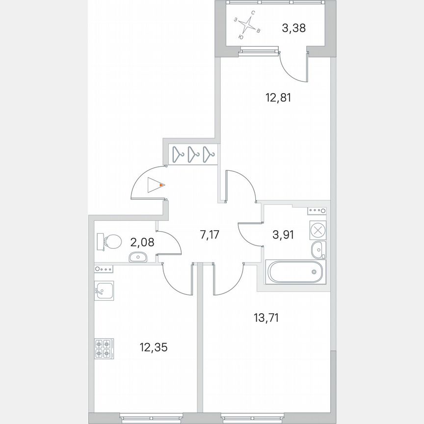 2-к. квартира, 53,7 м², 2/4 эт.