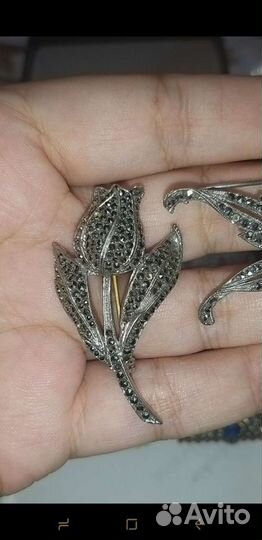 Винтажная брошь серебро марказиты. Европа