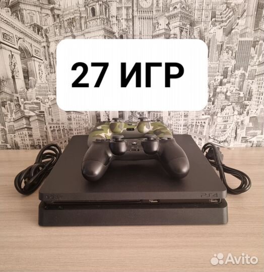 Sony PS4 Slim + 2 геймпада + 27 игр