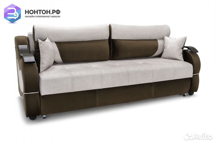 Диван еврокнижка Дублин коричневый / бежевый