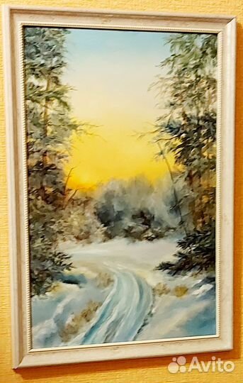 Картина маслом на холсте зимний пейзаж