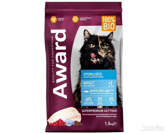 Корм Award для стерилизованных кошек с рыбой 1,5кг