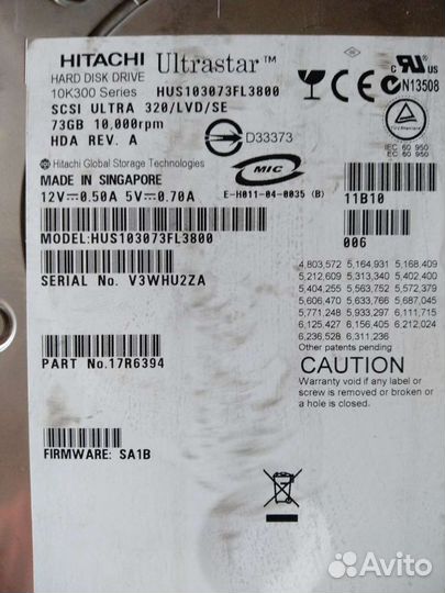 Hitachi UltraStar 10K300 hdd. scsi для сервера 73G