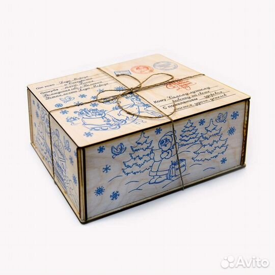 Посылка от деда Мороза, деревянная коробка