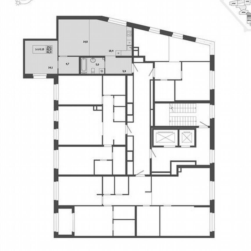 1-к. квартира, 62,9 м², 5/9 эт.