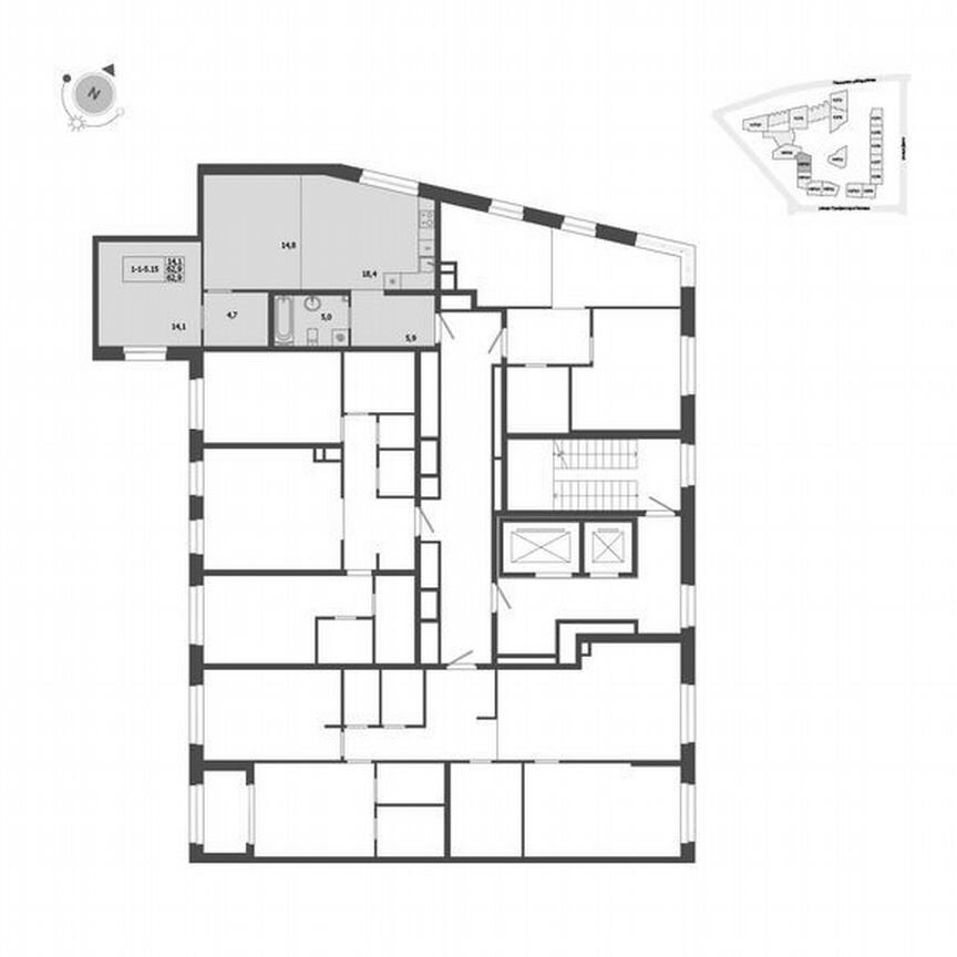 1-к. квартира, 62,9 м², 5/9 эт.