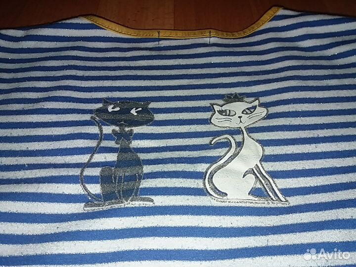 Туника хлопок морячка синяя полоска кошки