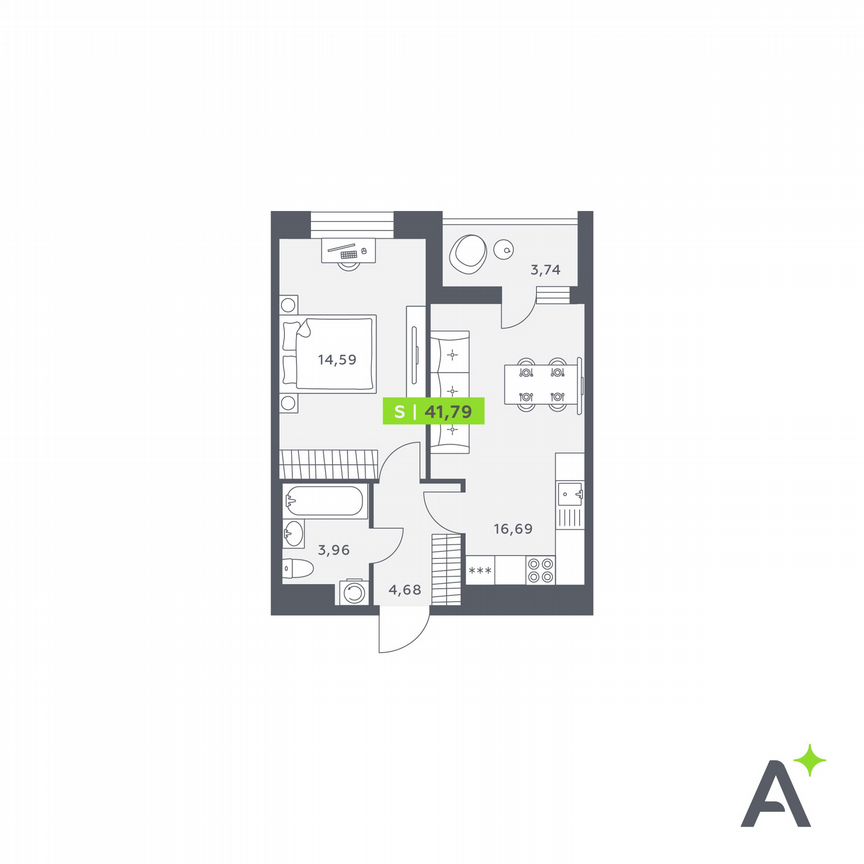 1-к. квартира, 41,8 м², 8/12 эт.