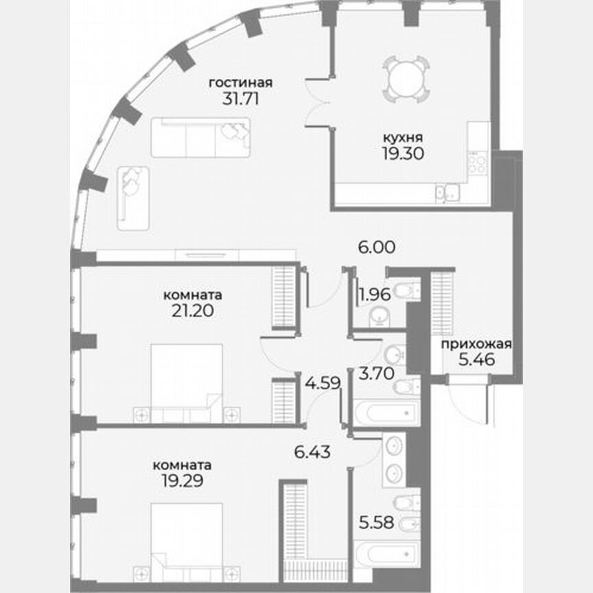 3-к. апартаменты, 128,7 м², 16/20 эт.