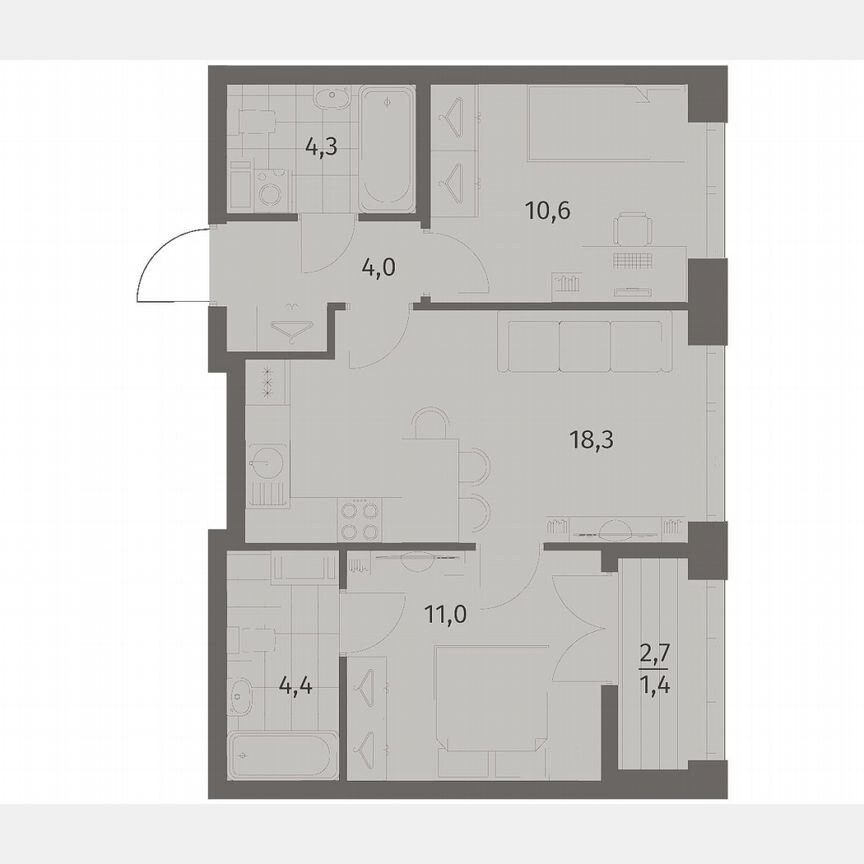 2-к. квартира, 54 м², 5/11 эт.