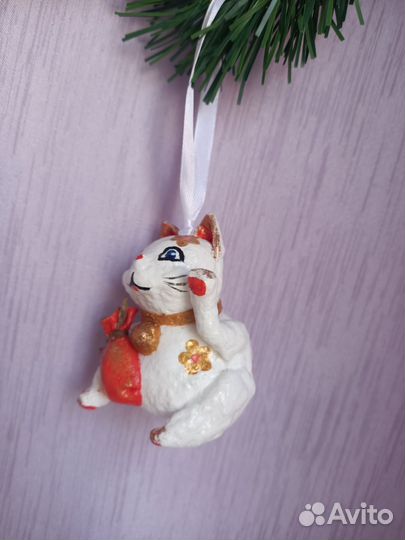 Манэки-нэко, денежный кот, ручная работа из ваты