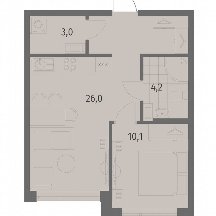 1-к. квартира, 43,3 м², 4/7 эт.