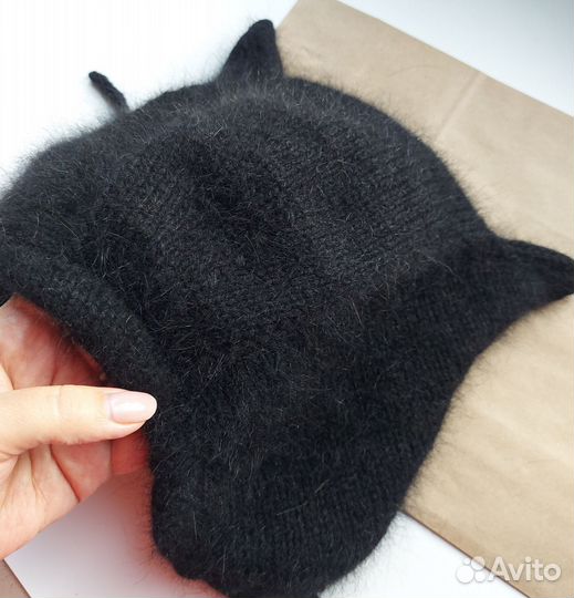 Шапка чепчик вязаная с ушками(В наличии)