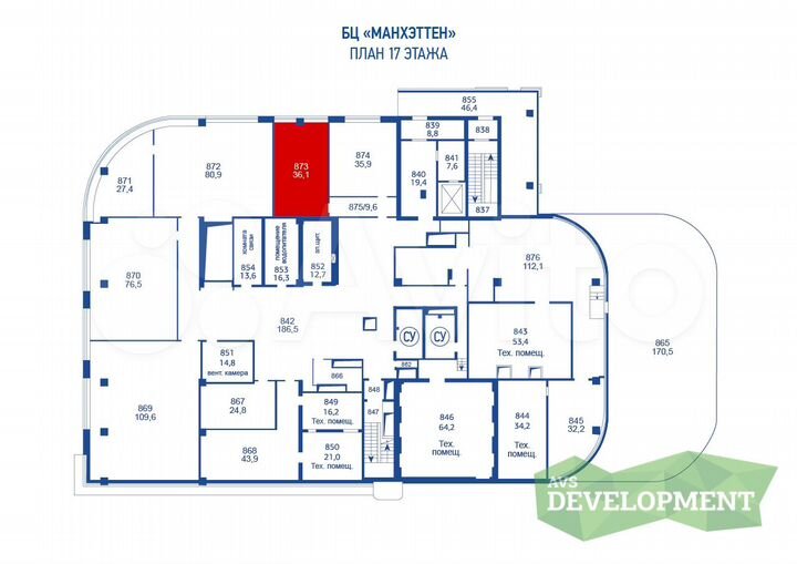 Офис 36.1 м² с мокрой точкой, 17 этаж, центр