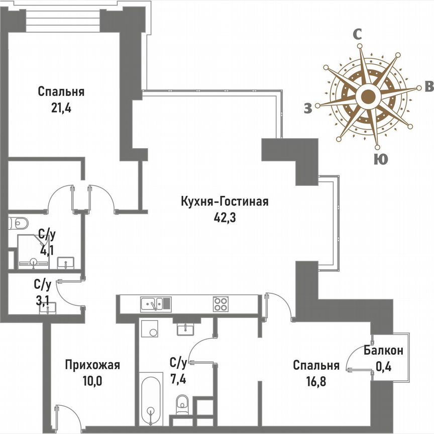 2-к. квартира, 105,5 м², 2/15 эт.