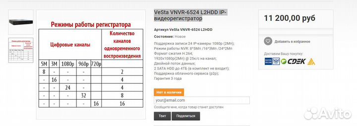 VeSta vnvr-6524 HDD IP видеорегистратор 24 камеры