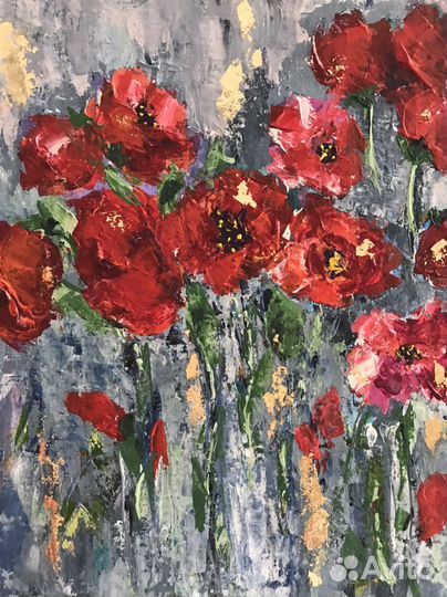 «Цветы маки букет на картине» 30х40 Картина акрил