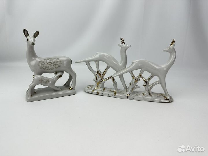 Фарфоровые статуэтки Лань с детёнышем, Олени