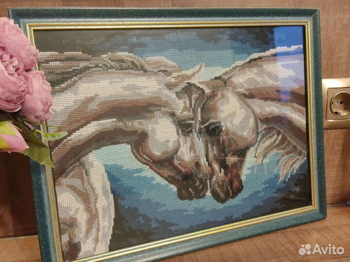 Картина две Лошади. вышивка. Ручная работа 34х44
