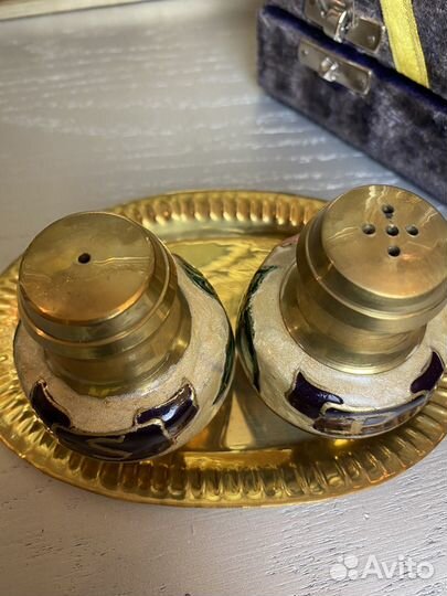 Соль перец на подносе, антикварный набор